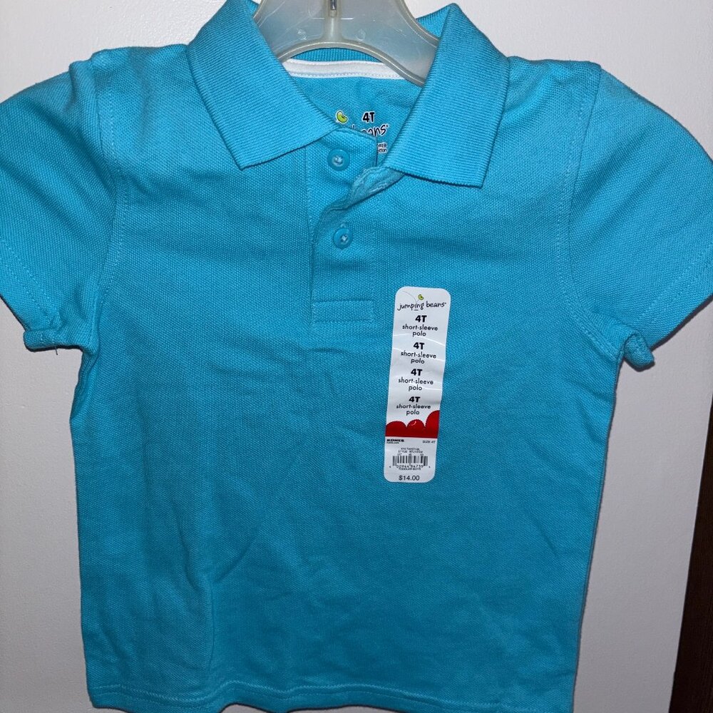 Jumping Beans Toddler Boys Polo Shirt 4T Teal Blue NWT (Qty 2 Available)